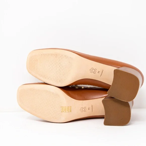 NEW Tory Burch Tory Heeled Loafer Ambra Dulce De Leche Leather Studded Shoes 11